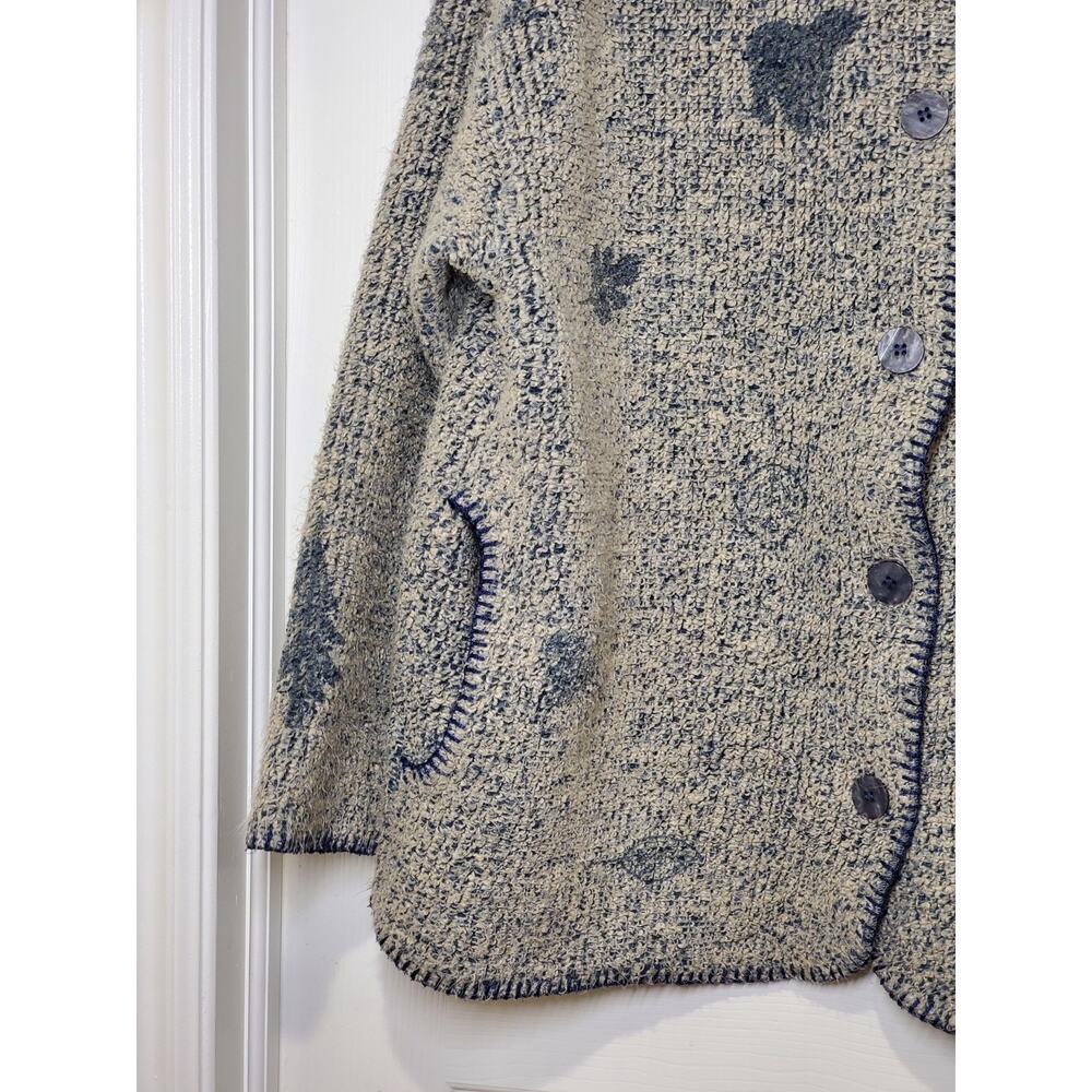 Artisans Knit Cardigan Sweater Women Large Blue Gray Folk Art Button Front - Picture 13 of 13